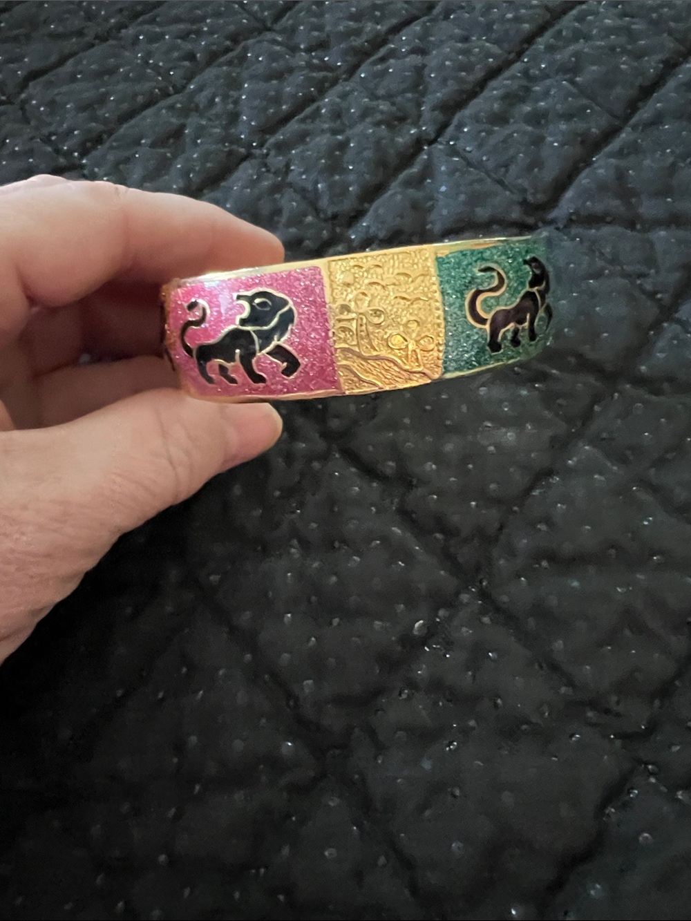 Vintage Meenakari Indian Brass Enamel Elephant Statement Bracelet Size 2-4